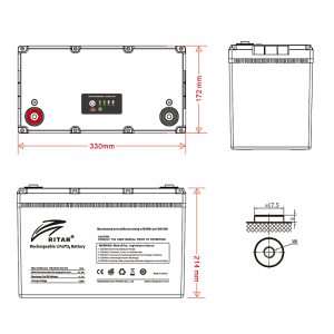 Alternative view of Battery RITAR - 12.8V/100Ah - G2